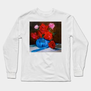 Red Roses in a Blue Vase Long Sleeve T-Shirt